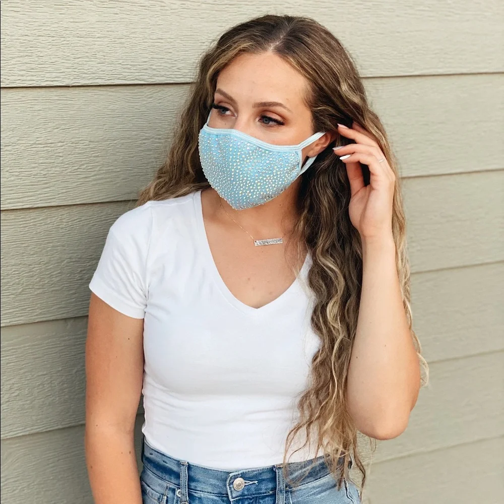 KIDS WHITE Rhinestone Bling Face Mask